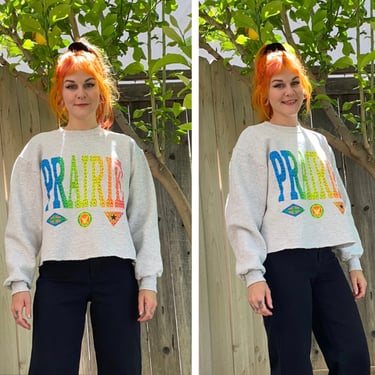 Vintage 1989 Cropped Sweatshirt with Rainbow Prairie Graphic 