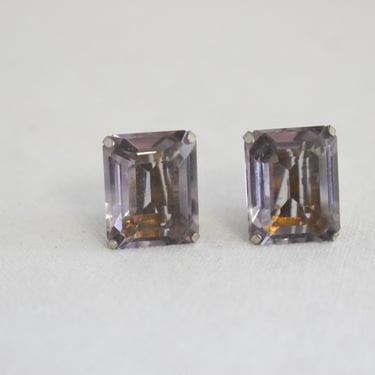 Vintage Purple Rhinestone Clip Earrings 