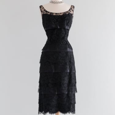 Divine 1950's Tiered Black Lace Cocktail Dress from Saks / ML