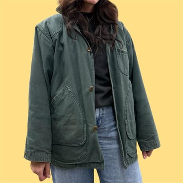 Vintage Chore Coat Retro 1990s LL Bean + Size Medium + Green + Field + Barn Jacket + Barn + Hunting + Workwear + Lined + Unisex Apparel 