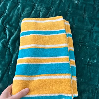 Yellow and Teal Stripe Cotton Beach Towel 