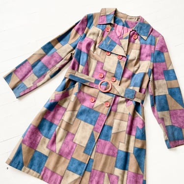 1970s Patchwork Print Belted Coat 
