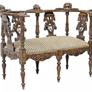 Salon Settee, Ornate French, Renaissance Revival, Figural, Carved, Upholstered!