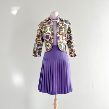 Vibrant 1950's Vintage Purple Pleated Wool Skirt by Kandel / Sz S