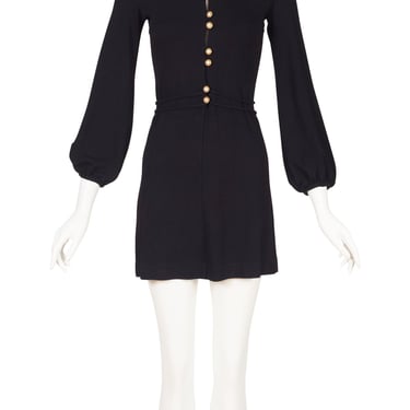 Lenith Paris 1960s Black Jersey Dagger Collar Mini Dress 