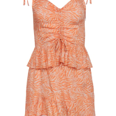 Suboo - Orange & Lilac Print Sleeveless Ruffle Dress Sz S