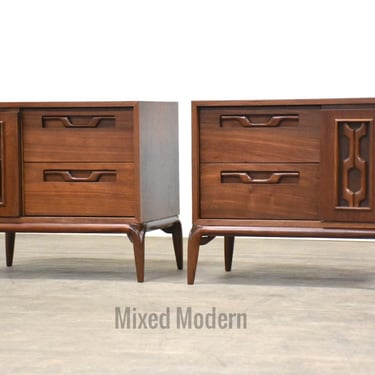 Refinished Walnut Sculpted Nightstands - A Pair 