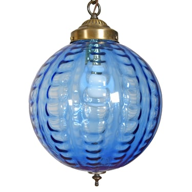 MCM Boho Chic Blue Glass Ball Hanging Pendant Light