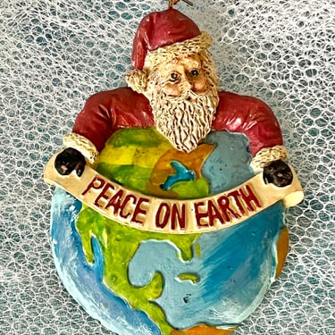 Vintage Ornament, Peace on Earth, Planet Earth, Santa Claus, Dated 1994, Holiday Decor 