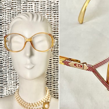 Designer Glasses Frames, Eyewear, CD Signature Logo, Lucite, Gold Metal, Red Enamel, Made in W Germany, Vintage 70s 80s 