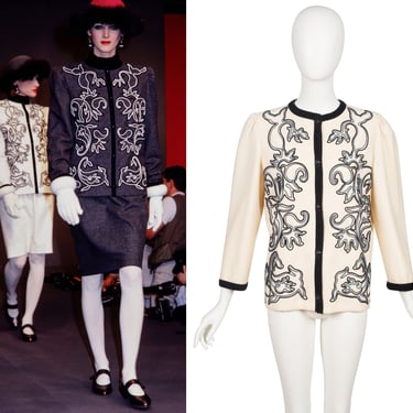 Lanvin Haute Couture 1983-84 F/W Vintage Runway Soutache Cream Wool Light Jacket 