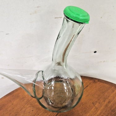 Vintage Glass Porron Wine Decanter Bottle Pitcher With Lid Stopper 10" 