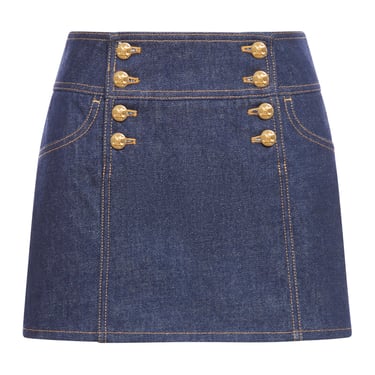 Celine Women A-Line Mini Skirt In Denim With Rinsed Wash Indigo Wash