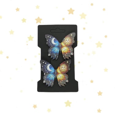 Celestial Butterflies Hair Clip Set - Sun Moon Stars Butterfly Barrette - Whimsigoth Witchy 