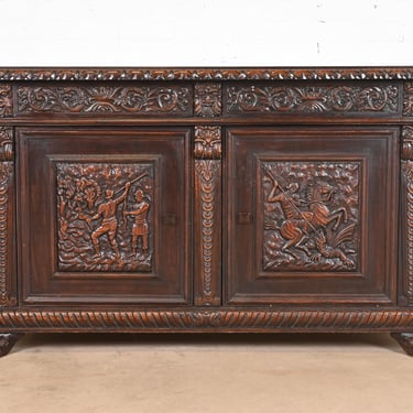 R. J. Horner Style Renaissance Revival Carved Walnut Sideboard or Bar Cabinet, Circa 1890s