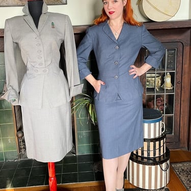 Vintage 1950s Irene Bullocks Wilshire Blue 2 Piece Skirt Suit Set - Medium 