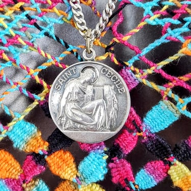 Sterling Saint Cecilia Pendant necklace~Patroness of Musicians & Artists 