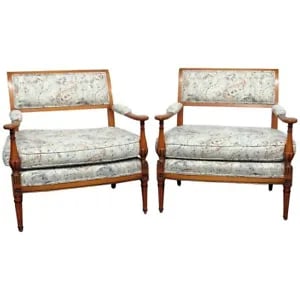Pair Louis XVI Style Marquis Club Lounge Parlor Chairs Attributed Grosfeld House
