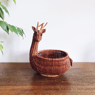 Vintage Wicker Reindeer Christmas Basket 