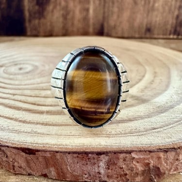 EYE of THE TIGER Ray Jack Silver Navajo Tigers Eye Ring | Native American, Southwestern Mens Statement Jewelry | Size 9.5, 11.5 