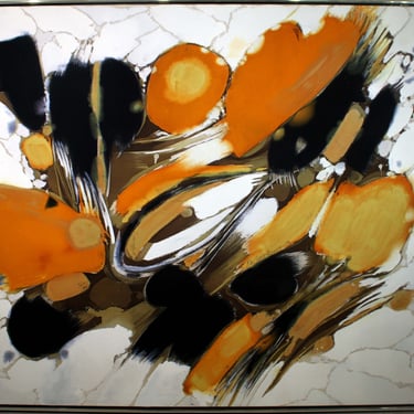 Ray Frost Fleming Signed Postmodern Abstract Yellow & Black Painting Framed 1975 