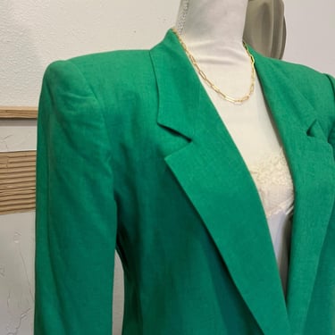 Vintage Lime Green Gold Single Button Strong Shoulder Blazer Jacket 