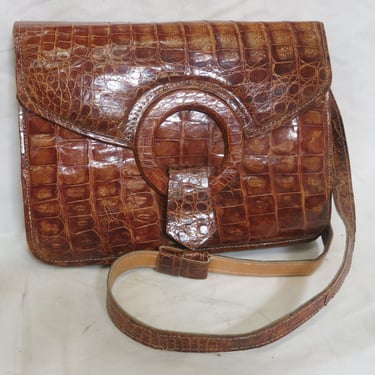 Vintage Alligator Leather Shoulder Strap Purse 