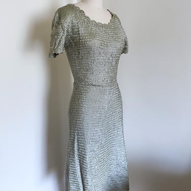 Vintage 50's Ribbon Knit Dress, Pale Green, XS 