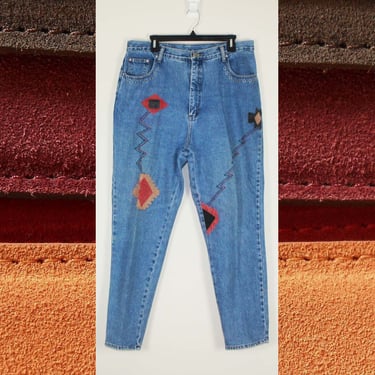 Vintage 1990s Patchwork & Grommet High Waist Jeans, Size 36 