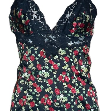 Dolce &amp; Gabbana Y2K Rose Print Camisole with Black Lace Trim