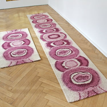 Set of Two Danish Rya Ege Taepper Abstract Purple Runner Shag Rugs Mid Century Modern Vintage Eames Panton Space Age Atomic Era Pile Dutch 