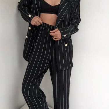 90s Black Pinstriped Pant Set