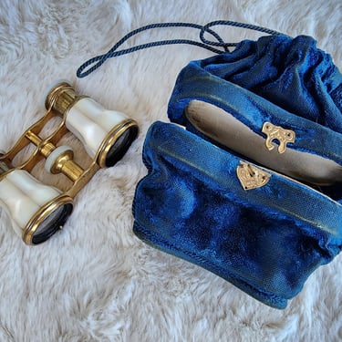 Antique Opera Glasses with Original Velvet Bag Pouch - Lemaire Paris Mother of Pearl Late 1800s Galilean Theater Binoculars 