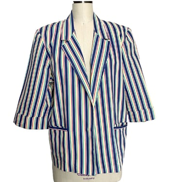 1980s bold striped open front blazer 