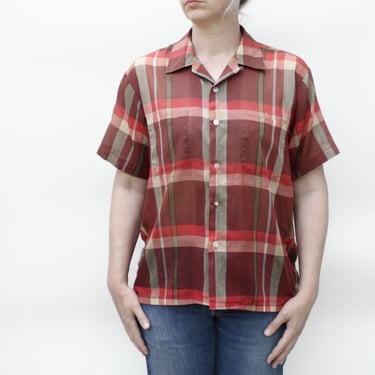Vintage 60's Sears Perma Prest Short Sleeved Plaid - Super Thin / Lightweight - Grungy - Faded - Well Worn 