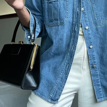 vintage top handle noir box purse structured petite handbag 