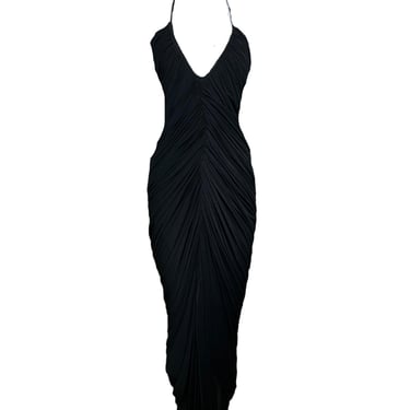 Halston Fall 1981 Black &quot;Sexy Slink&quot; Jersey Halter/One Shoulder Gown