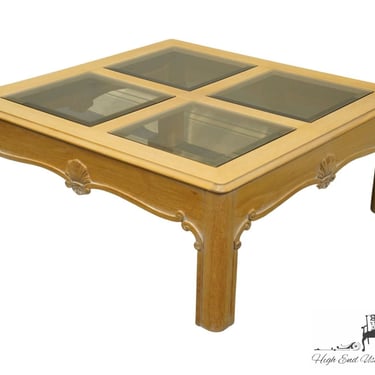 GORDON'S FURNITURE Country French Pickled Wood 38" Square Glass Panel Accent Coffee Table 