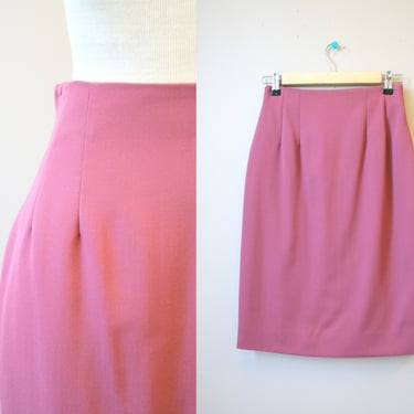 1980s Rose Pink Worsted Wool Pencil Skirt 