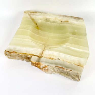 Large Mid Century Agate Stone Carved Ashtray Natural Marble / Crystal Vintage