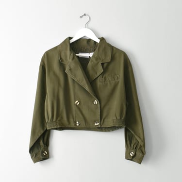 vintage cropped olive green cotton jacket, size L 