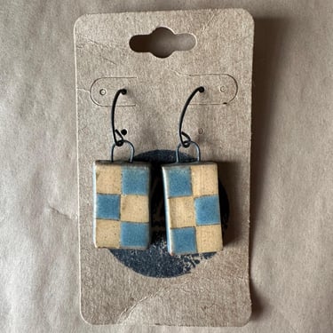 Ceramic Earrings: Blue and Beige 