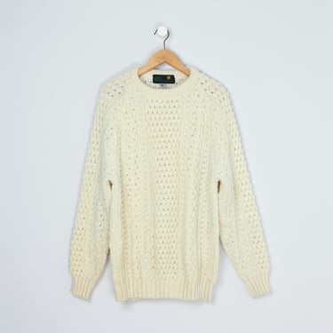 Vintage 90s Irish Wool Fisherman Sweater - hand knit, cream, cable knit, made in ireland -- Men's 46 // XXL 