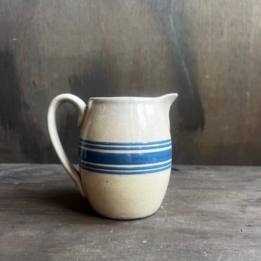 Vintage Hull Pottery Co Blue Banded Yellow Ware Pitcher
