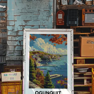 Ogunquit Maine Vacation Poster, Scenic Beach Wall Art, New England Wedding Gift, Home Decor, Travel Souvenir 