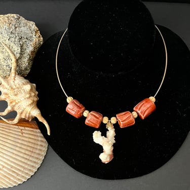 Natural Coral Sea Shell Necklace, Statement Jewelry, Vintage Choker, Mermaid, Artistic, Ocean, Beach Wedding 