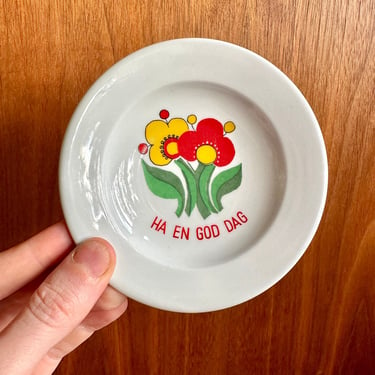 Figgjo Norway "Ha en god dag" ring dish / vintage retro floral porcelain plate / Have a good day! 
