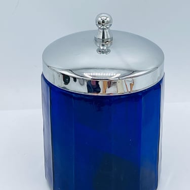 Vintage Large Cobalt Blue Glass Lidded Container Jar Blown Glass 12