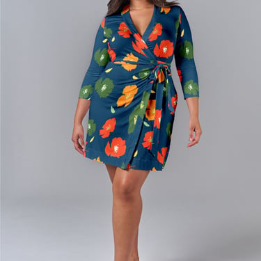 Rachel Wrap Dress | Navy Poppies