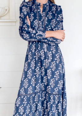 Frances Dress 4 - Pressed Flowers in Blue